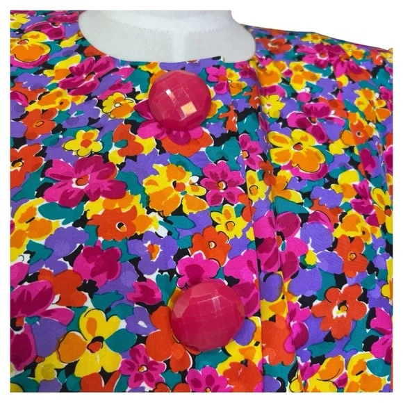 Vintage Nina Raynor 100% Silk Floral Multicolor‎ Statement Dress - Picture 8 of 13